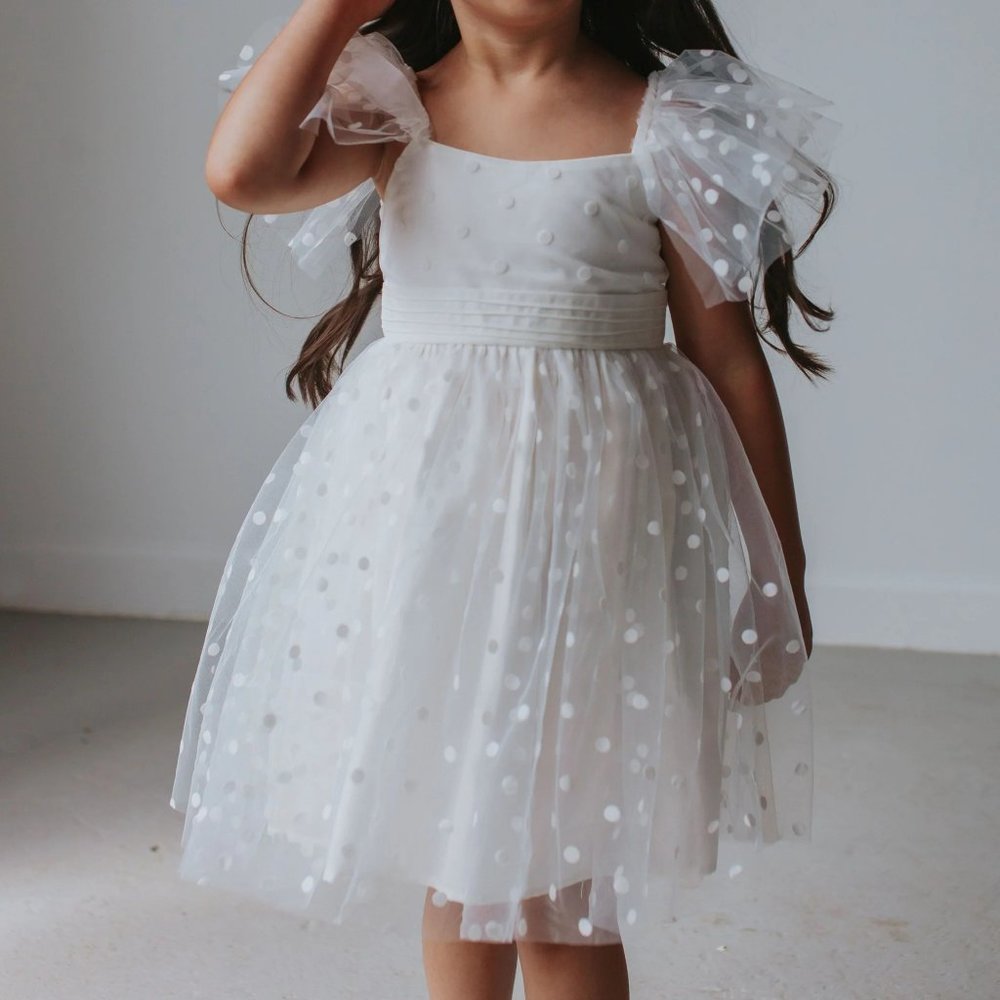 Cuteheads Little Girl's White Tulle Polka Dot Dress 3T